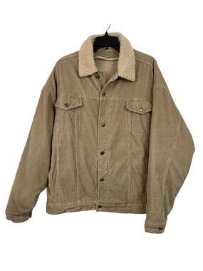 Gap Men Beige Corduroy Trucker Jacket Sherpa Lined XL